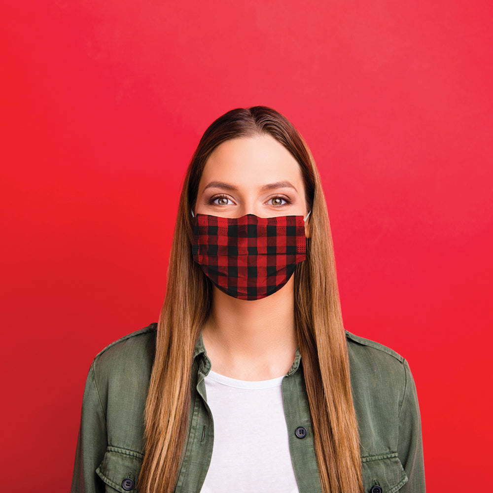 Single Use Surgical Face Mask EN 14683 (Pack of 5pcs) Red Tartan